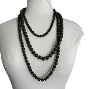 Multi Triple Strand Necklace Faceted Beaded Copper Look Patina 19-22" Adjustable